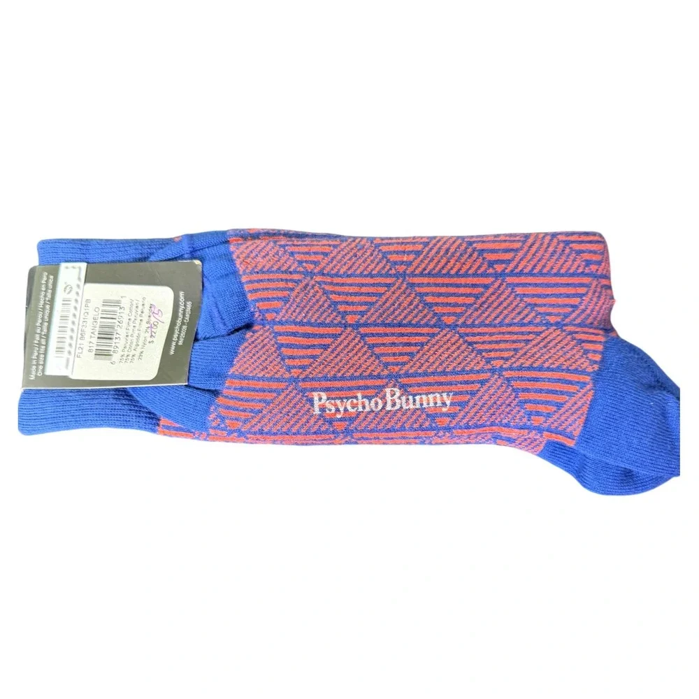 Psycho Bunny Mens Crew Socks Blue Tangelo Orange Geometric Pima Cotton
